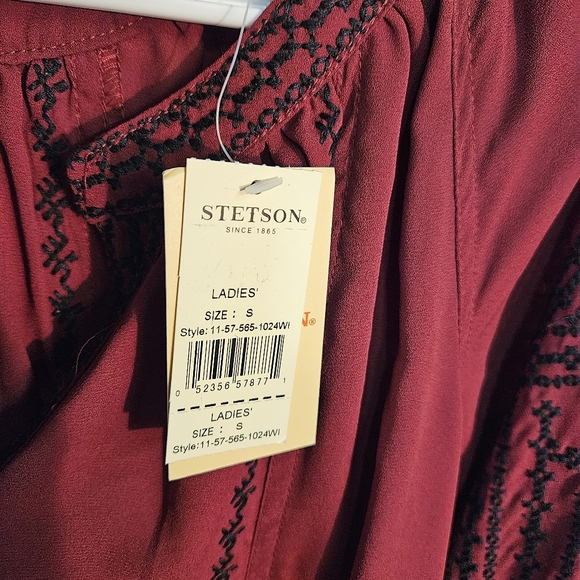 Stetson Western Shirt Womens Long Sleeve V-neck Blouse Red Wine 11-57-565-1024wi - Picture 5 of 9